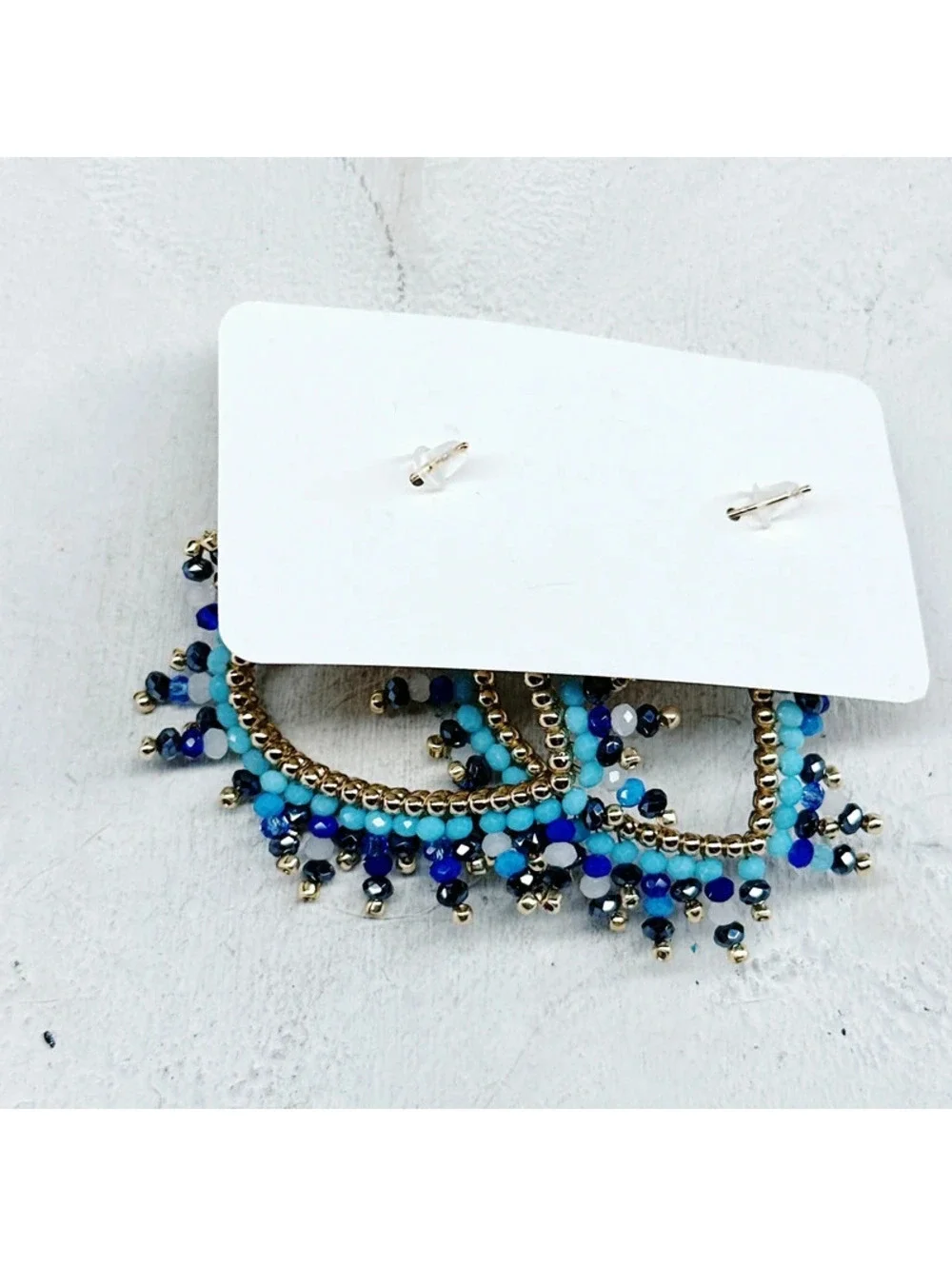 5346mc. Seed Bead Blue Heart Earrings